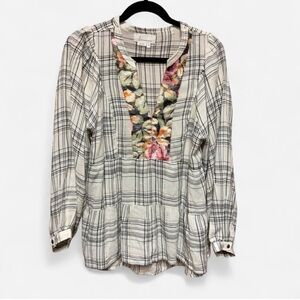 Anthropologie Darlene Plaid Peasant Blouse